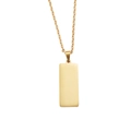 Vista detallada del colgante rectangular de oro pulido con una cadena de eslabones finos - Oro de 18K