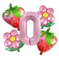 Kit de ballons en aluminium fraise et fleur avec chiffre 0 pour fête d'anniversaire - Combinaison Fraise Numéro 0