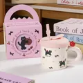 Cute ceramic cat mug with pink lid, straw and matching gift box for office decor - Small Polka Dots - Handheld Gift Box