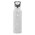 Detailed view of 32oz stainless steel tumbler with shimmering silver rhinestones and straw lid - Silver