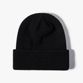 Classic black rib-knit beanie hat for winter, featuring a stylish folded cuff design - One Size / Black