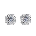 Silver flower stud earrings with geometric petals and brilliant round zircons - TED340-Clover Flower Stud Earrings