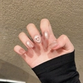 Pink champagne cat eye press-on nails with magnetic heart design in a medium-long square shape - XS / Super Short Coffin (2189)