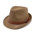 Cappello fedora in paglia marrone con cinturino in pelle e fibbia metallica classica - M (56-58cm) / caffè