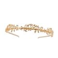 Eleganter goldener Haarreif aus Metall mit filigranem Blattdesign auf weißem Grund - Gold