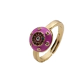 Ring mit rosa Emaille-Bösem Blick aus vergoldetem Kupfer mit Zirkonia-Akzenten - Einstellbar Offen / Hellrot