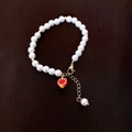 Minimalist pearl beaded bracelet with red pomegranate charm and gold extender chain - Exquisite Pearl Red Pomegranate Pendant Style