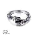 Retro silver snake ring with scales, red and green eyes, 10mm width and 4g weight - US 6