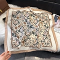 Floral square scarf in beige with vintage rose patterns and silk-like finish - Tan