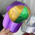 Détail de la casquette de baseball en cuir PU laser avec panneaux réfléchissants - M (56-58cm) / Jaune Vert Violet