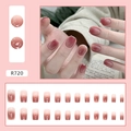 Gradient berry pink square press-on nails with silver glitter tips, 24 pieces set - R720 Gradient Champagne