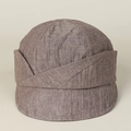 Dettaglio del tessuto in lino marrone della coppola con design a strati e visiera - M(56-58cm) / Grigio