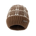 Winter knitted beanie hat with brown plaid pattern and thermal fleece lining - Adult / Coffee