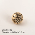 Golden round bead with black cubic zirconia micro-pave for DIY jewelry making - 12MM Black Zirconia Gold Plated