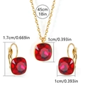 Size measurements for 18k gold plated necklace and red square zircon earrings set - Red