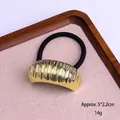Bamboo style gold geometric hair tie with black elastic band, size 5x2.2cm - Extra Large Bamboo Pattern Gold