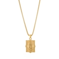 Gold stainless steel pearl chain necklace featuring a rectangular Virgin Mary pendant - N2444-Virgin Mary Square Pendant Necklace / Gold