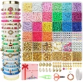 Perlenset aus Ton mit bunten Polymerscheiben und goldenen Metallanhängern für Schmuck - Stil 2