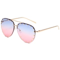 Retro pilot sunglasses with gold metal frame, gradient lenses, and rivet detailing on edges - Gold Frame Blue Pink