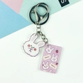 Portachiavi in acrilico rosa con coniglio e doppio ciondolo con motivi a cartoni animati - Stile Coniglio Rosa (双扣6号)