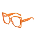 Lunettes carrées orange avec monture double ajourée et anneau doré sur la branche - Monture Orange Branche Rose