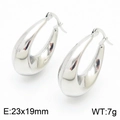 Polished silver U-shaped titanium steel hoop earrings measuring 23x19mm and 7g weight - Style F Teardrop/Semi-circle Hollow Earrings (KE110504-KFC)