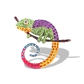 Vintage chameleon brooch with colorful crystals on a branch against a white background - Magic Multicolor (YLSP-3)