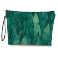 Floral makeup bag featuring green leaf prints and portable black wrist strap - Layered Green Leaves Pattern (Style 3)