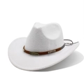 Detail of white wool jazz hat featuring vintage bronze metal plate and brown woven band - M (56-58cm) / White