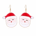Festive Santa Claus enamel earrings with white pearl accents and gold-plated hooks - Santa Claus Head Earrings