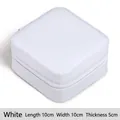 White PU leather travel jewelry organizer box with zipper, 10x10x5cm compact size - White