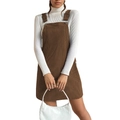 Vestido de pana marrón para mujer con bolsillos y hebilla metálica ajustable - S / Vestido Marrón Oscuro + Interior Blanco