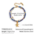 Detail of double-layer stainless steel bracelet with blue beads and a starfish pendant - Ocean Blue Beaded Style (YYB025118-2) / Gold/Blue