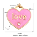 Pink enamel heart pendant with golden love engraving and white zircon stone detail - Pink-Heart Love