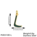 Detailed dimension chart showing a green enamel letter L stainless steel pendant charm - Letter L-Green