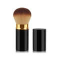 Portable retractable makeup brush with black handle, gold ring and brown bristles - Large Black Gold Round