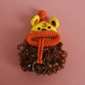 Handmade crochet tiger keychain in yellow and orange yarn with silver metal ring - Tiger Wool Style