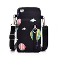 Mini sac de téléphone noir à bandoulière avec imprimé montgolfières et port casque - Montgolfière / Grande taille avec trou pour écouteurs / Noir