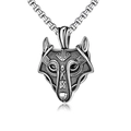 Nordic Celtic wolf head pendant necklace with vintage finish and sturdy steel chain - Wolf Head Style
