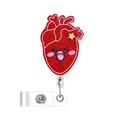 Detail of retractable badge reel featuring a red sequined cartoon heart with a smiley face - Heart