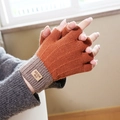 Winter knit fingerless gloves in orange-brown and taupe grey with touchscreen functionality - Half Finger Style / Orange