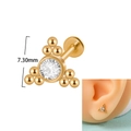 Gold-plated 16G tragus stud earring with a round clear zircon and tiny gold beads - Up House Balloon
