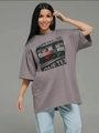 Oversized γκρι βαμβακερό μπλουζάκι με ρετρό στάμπα κασέτας και γραφικό LOVETEX - S / σκούρο γκρι