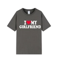 Dark charcoal grey crew neck T-shirt with I Love My Girlfriend white text and red heart - Dark Grey (Girlfriend)
