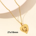 Golden heart-shaped pendant necklace with 21x18mm dimensions on light background - Gold-Hollow Double Heart