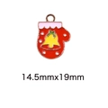 Red Christmas glove alloy pendant with gold trim and bell design 14.5mm x 19mm size - 62# Christmas Glove