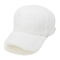 Side view detail of a thick white plush baseball cap made of soft faux wool material - M(56-58cm) / White