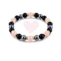 Elastic beaded bracelet with natural pink quartz, black agate and grey hematite beads - Rose Quartz Black Grey Stone Bead Style (款式-06)