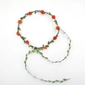 Floral bridal headband with orange small roses and green leaves on brown rattan vine - Orange