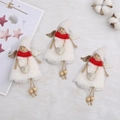 Set of 3 plush angel Christmas ornaments with red scarves and golden glitter wings - 35 Curly Hair Girl White